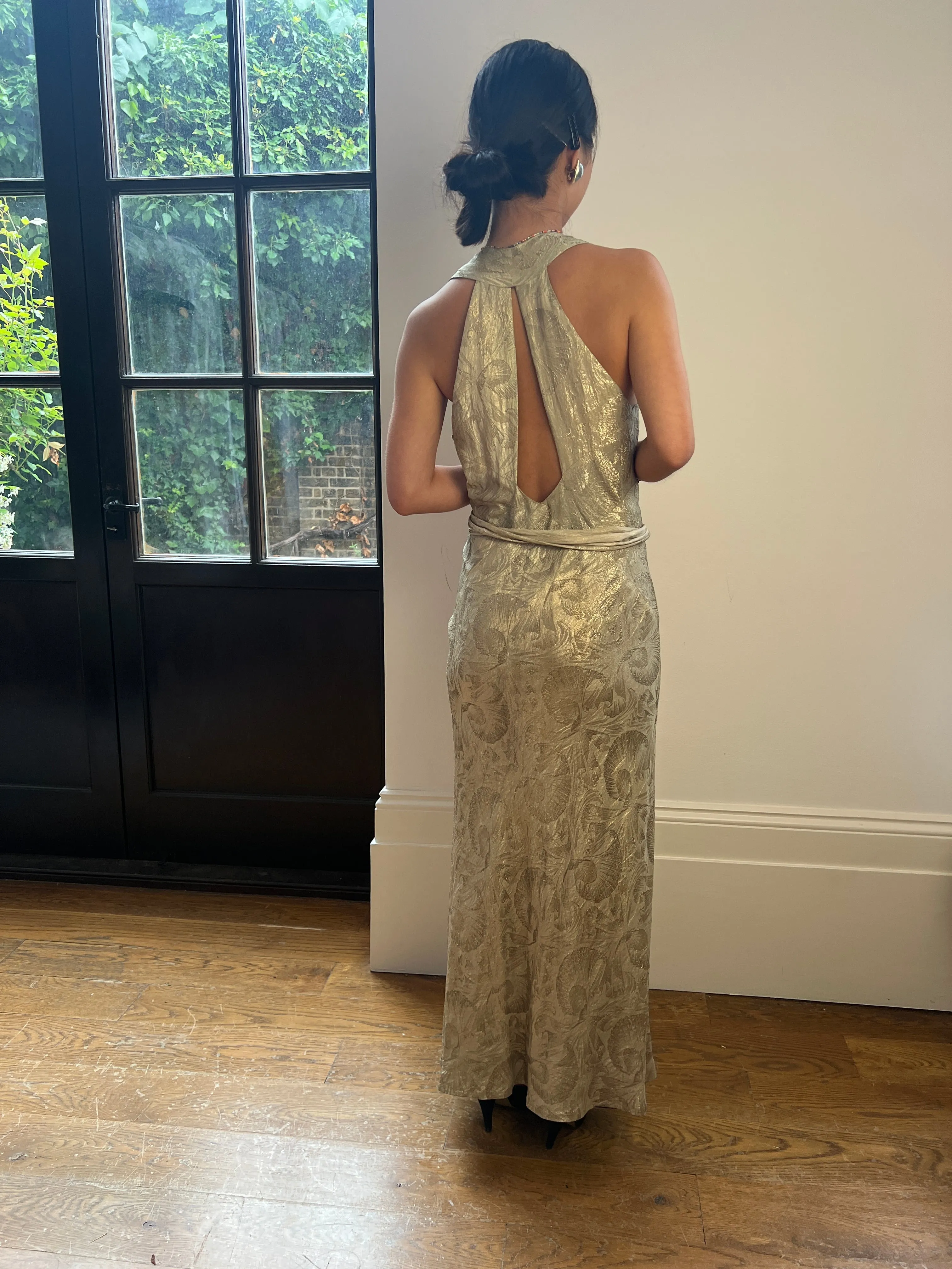 Stunning 1930s Silver Lame Haute Couture Evening Dress