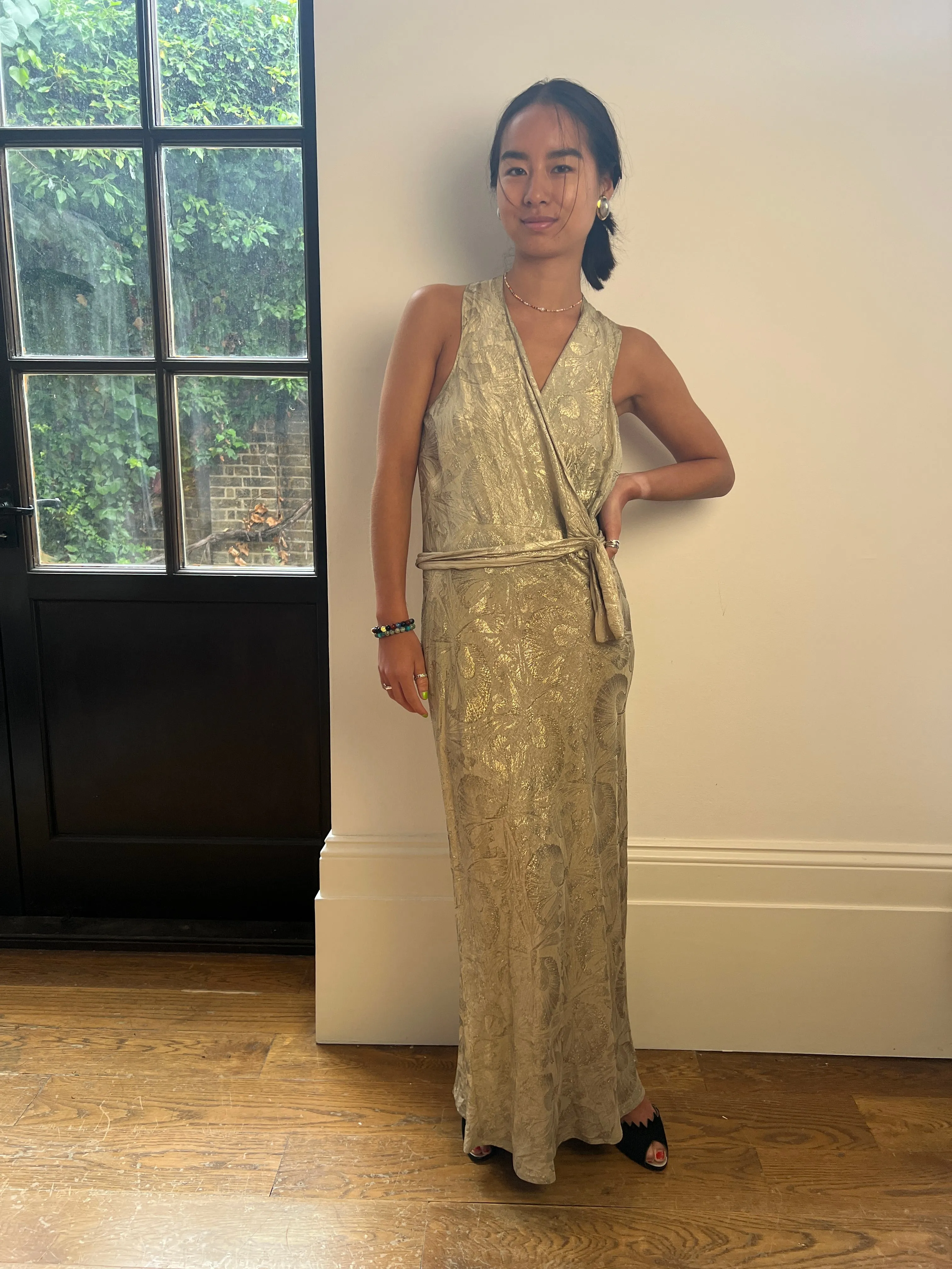 Stunning 1930s Silver Lame Haute Couture Evening Dress