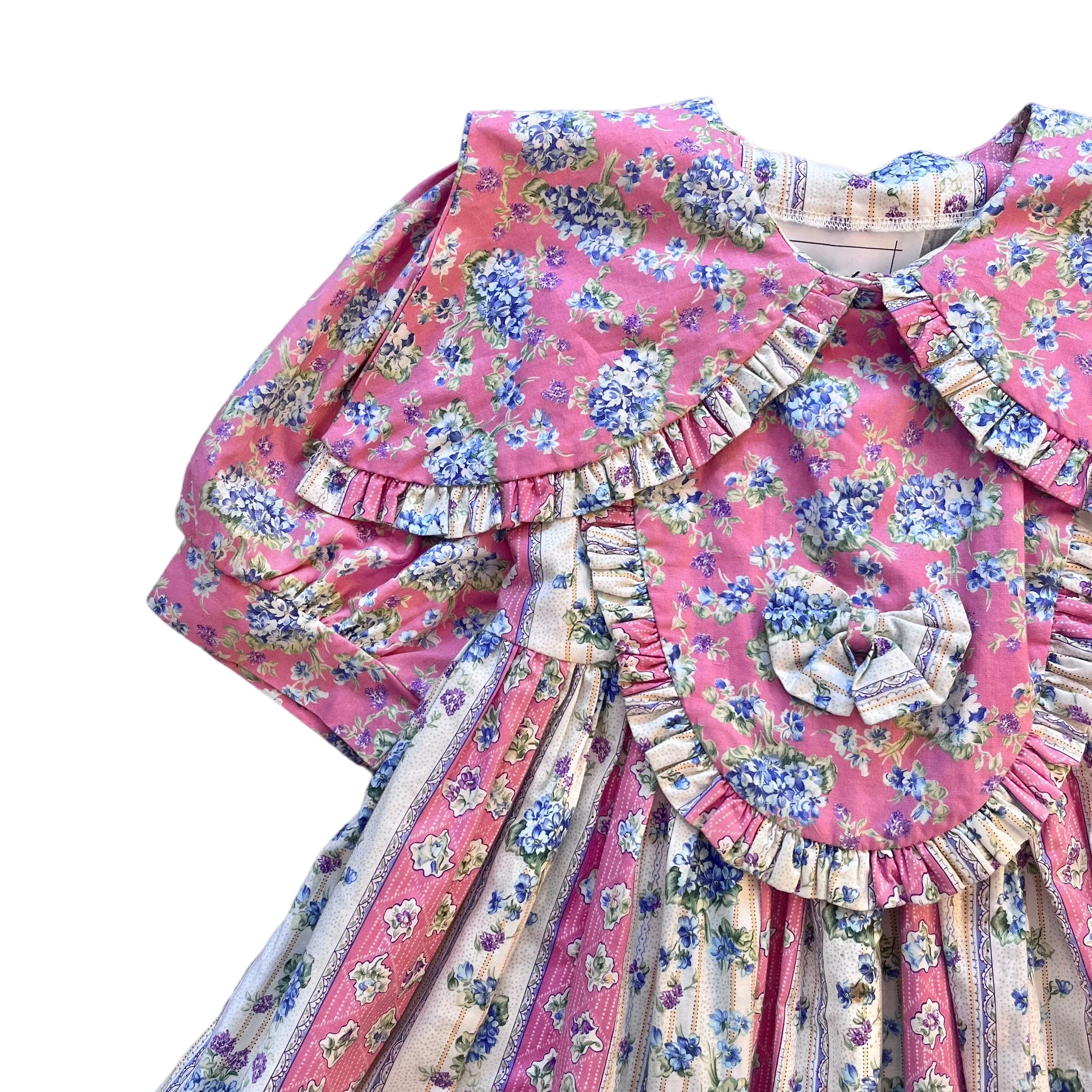 1980s Pink Floral Prairie Dress  / 6-8Y