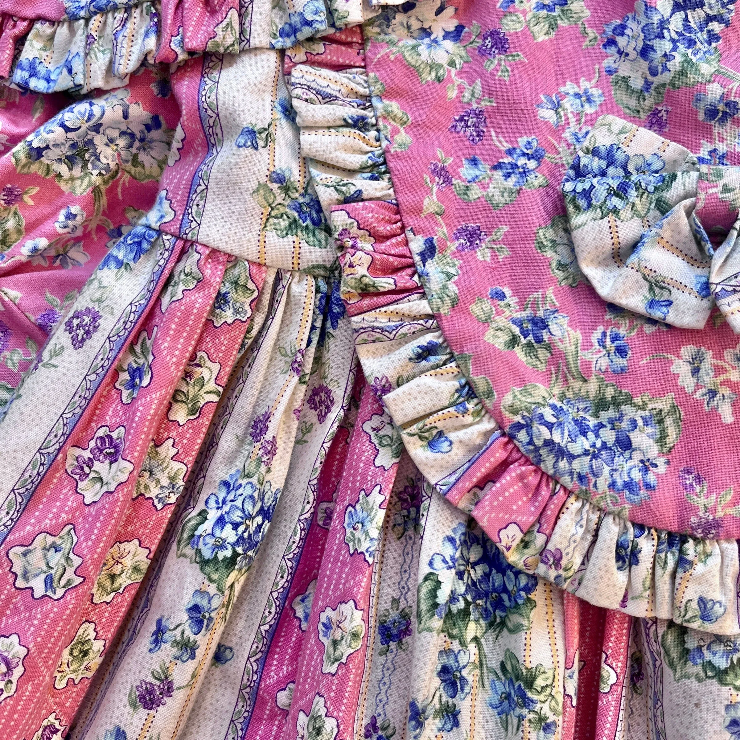 1980s Pink Floral Prairie Dress  / 6-8Y