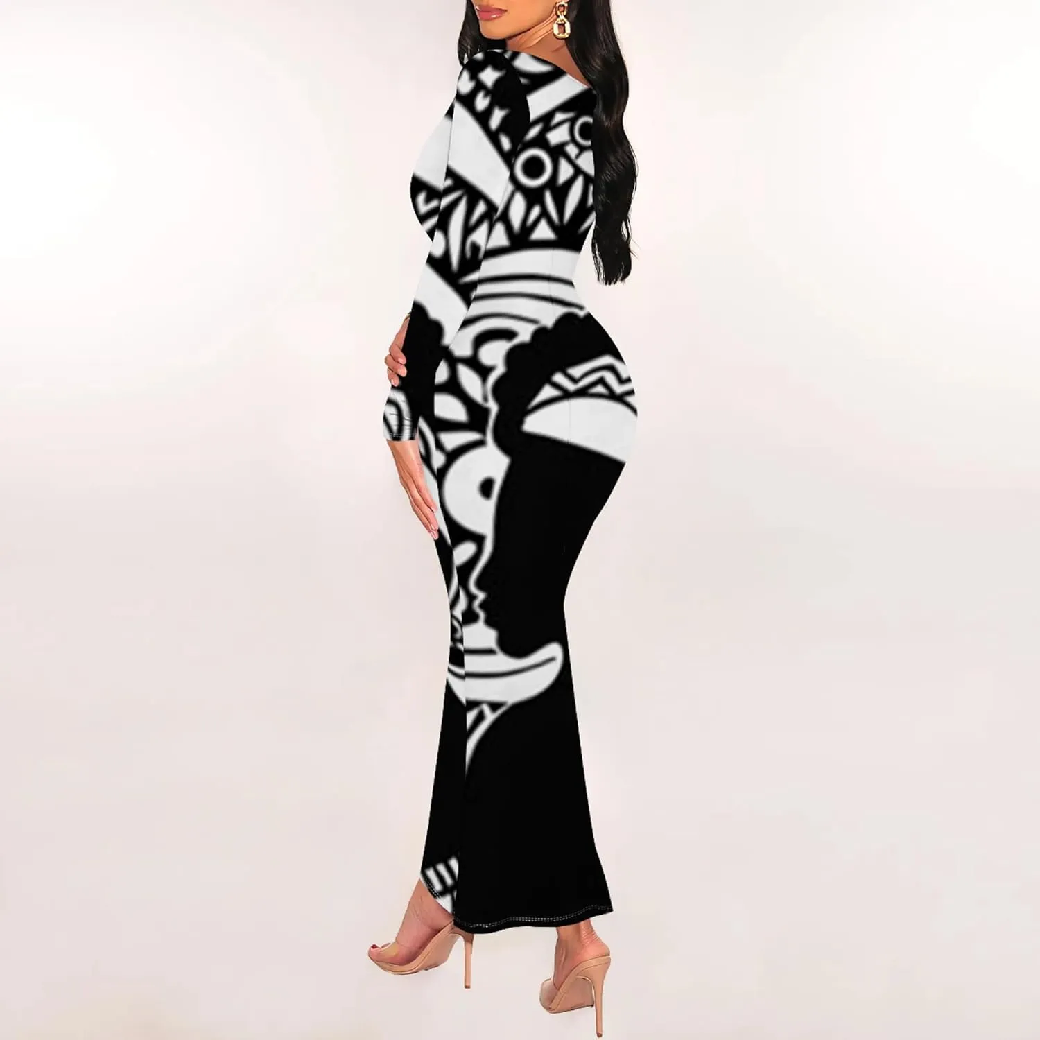 2024 Women's Casual Square Neck Long Sleeve Tie Dye Sexy Bodycon Fall Maxi Dresses Evening Formal Cocktail Party Club Dress