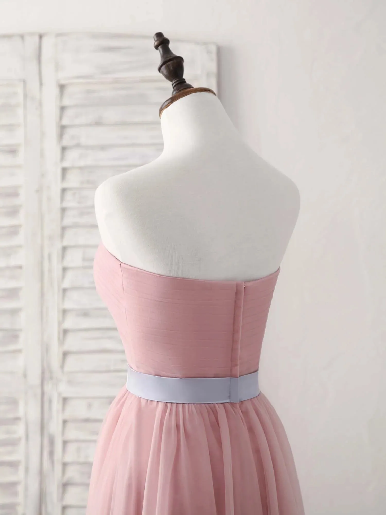 A-Line Pink Sweetheart Neck Tulle Long Prom Dress Bridesmaid Dress