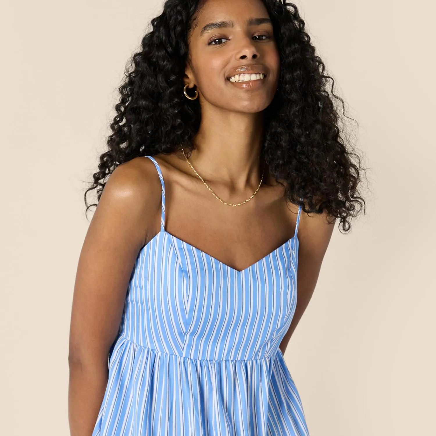 Amazon Essentials Women's Fit and Flare Empire Waisted Cotton Sateen Tiered Maxi Dress