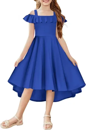 Arshiner Girls Summer Dress Off Shoulder Flutter Sleeve Midi Swing Cassual Formal Dresses with Pocket