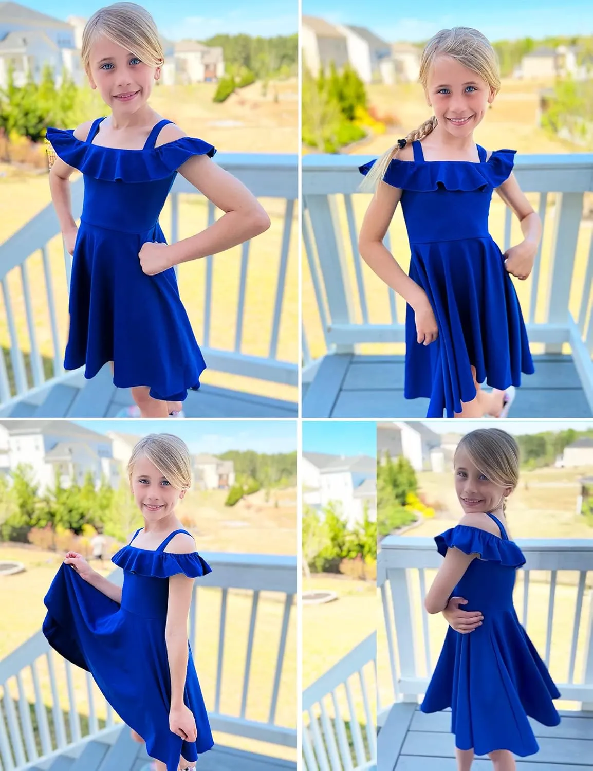 Arshiner Girls Summer Dress Off Shoulder Flutter Sleeve Midi Swing Cassual Formal Dresses with Pocket