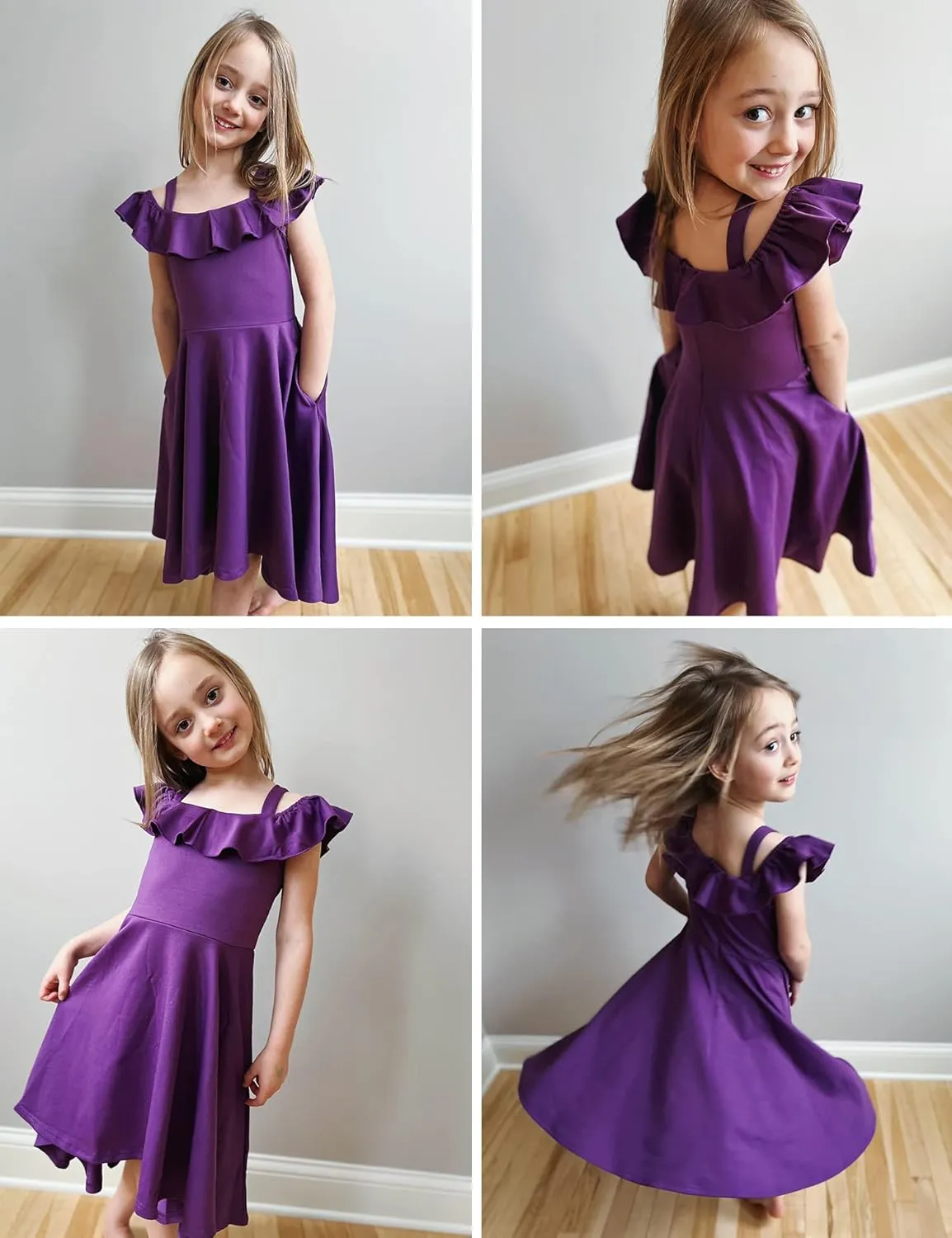 Arshiner Girls Summer Dress Off Shoulder Flutter Sleeve Midi Swing Cassual Formal Dresses with Pocket