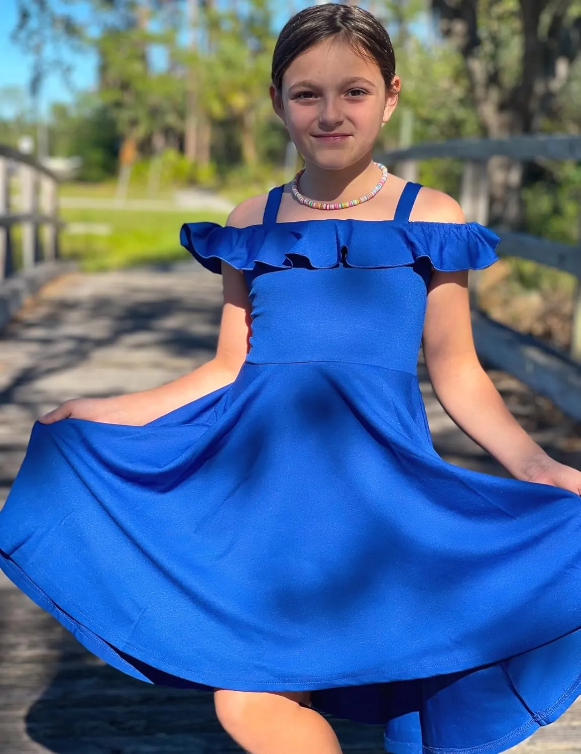 Arshiner Girls Summer Dress Off Shoulder Flutter Sleeve Midi Swing Cassual Formal Dresses with Pocket