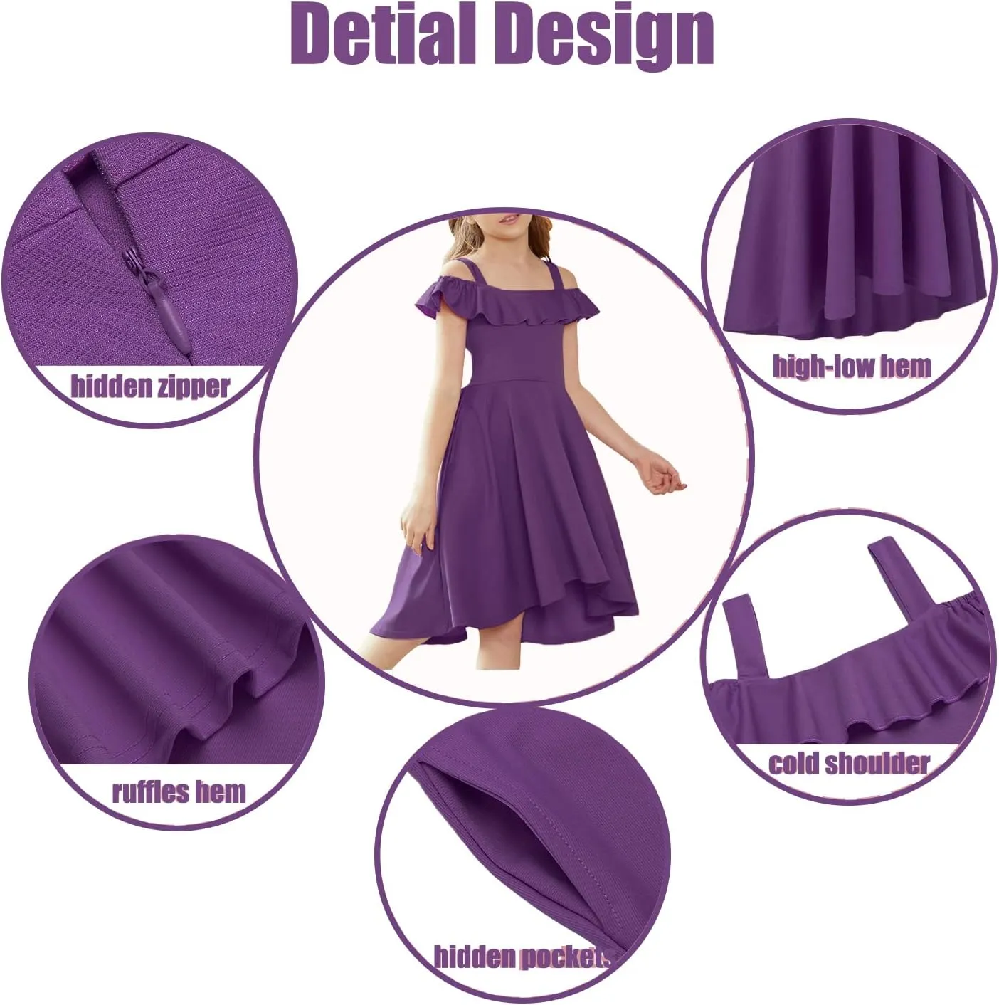 Arshiner Girls Summer Dress Off Shoulder Flutter Sleeve Midi Swing Cassual Formal Dresses with Pocket