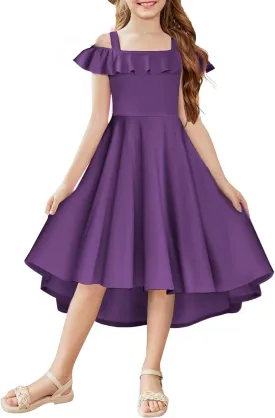 Arshiner Girls Summer Dress Off Shoulder Flutter Sleeve Midi Swing Cassual Formal Dresses with Pocket