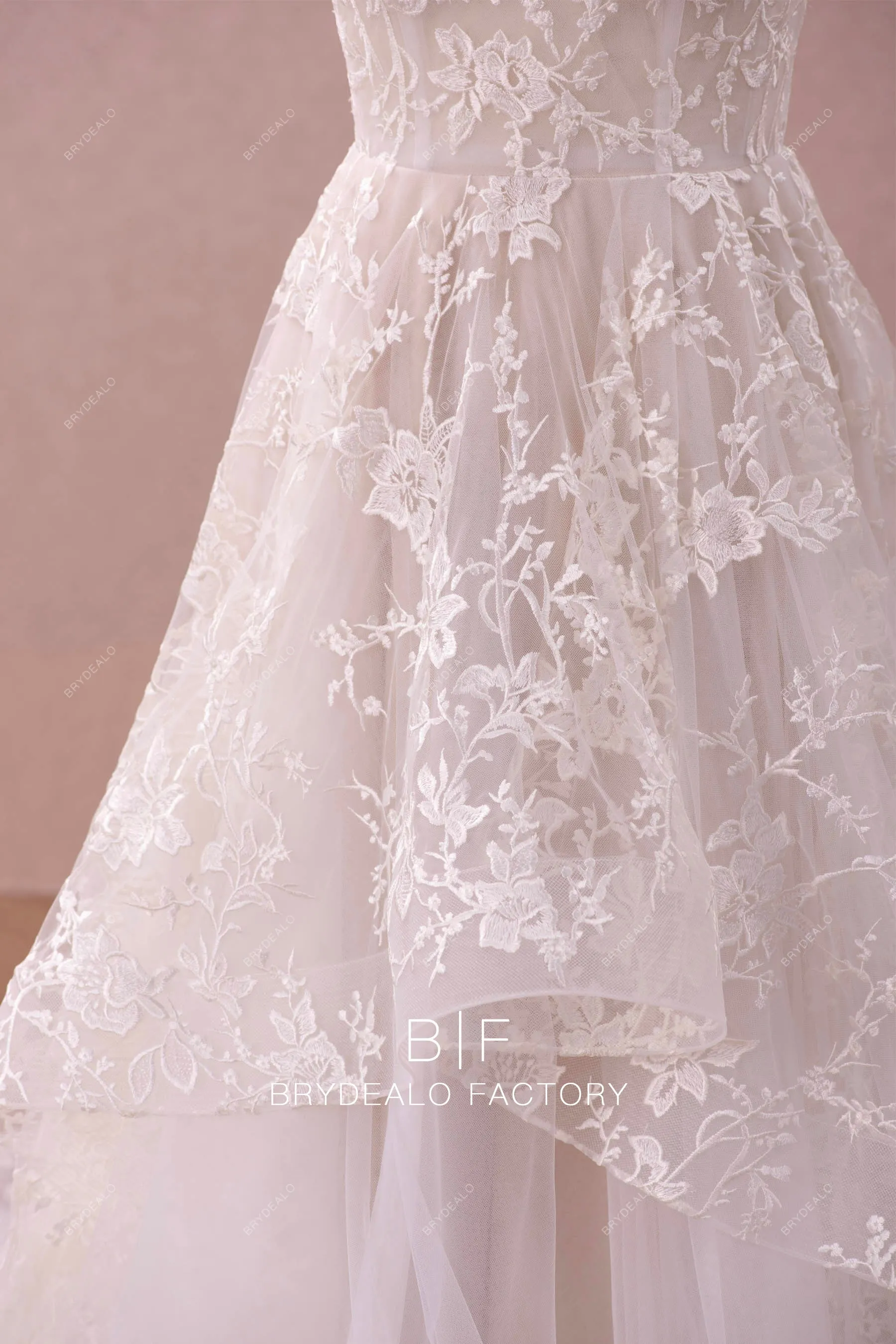 Asymmetrical High-low Lace Wholesale Illusion Wedding Dress