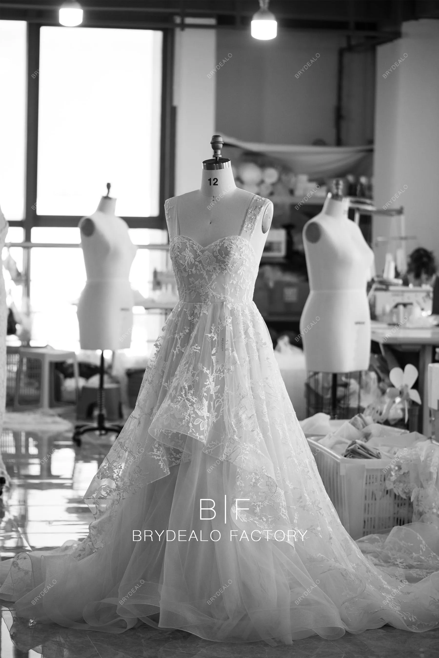 Asymmetrical High-low Lace Wholesale Illusion Wedding Dress