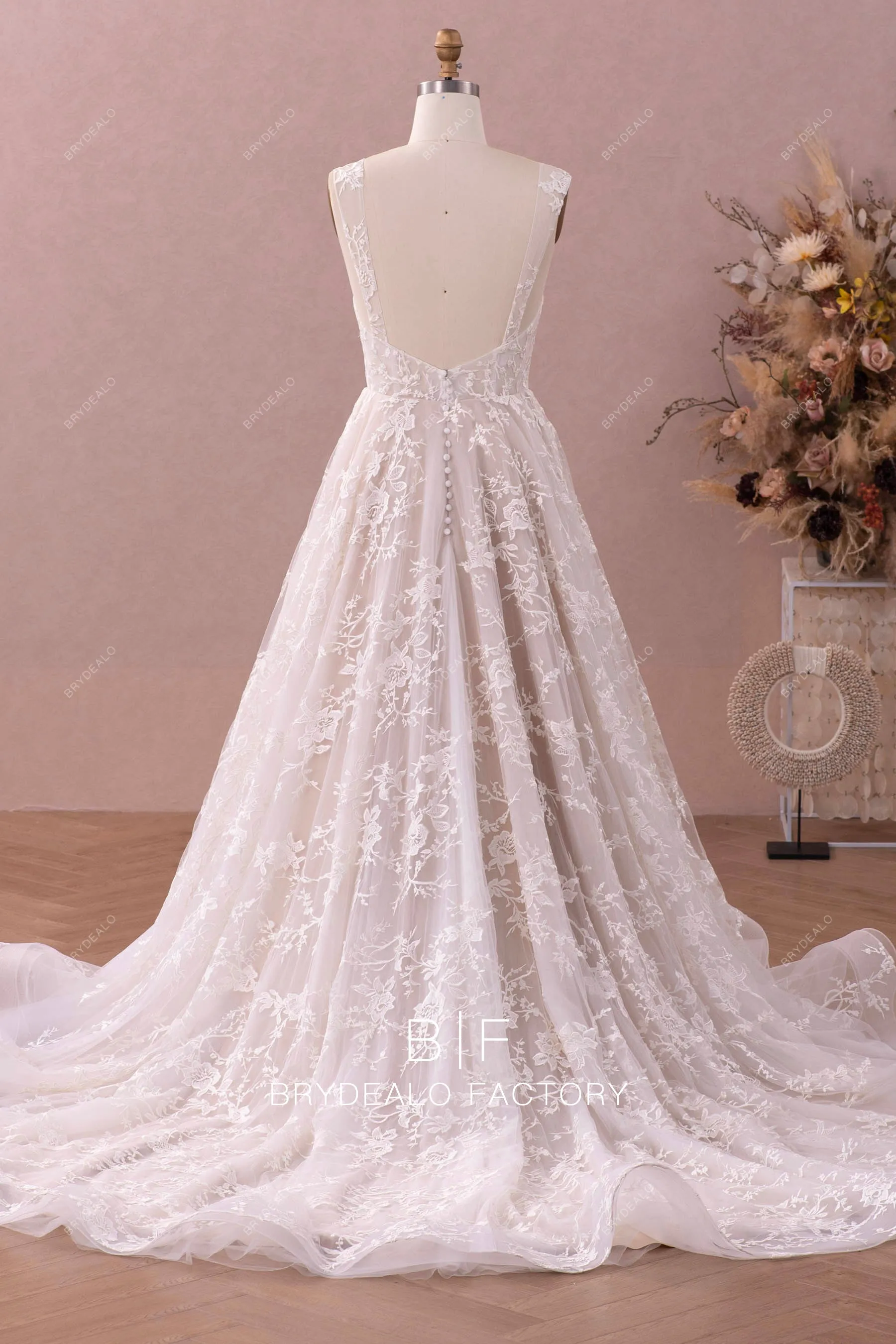 Asymmetrical High-low Lace Wholesale Illusion Wedding Dress