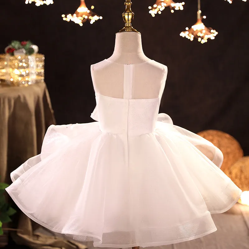 Baby Girl Dress Toddler Flower Baptism White Wedding Sleeveless Christening Princess Dress