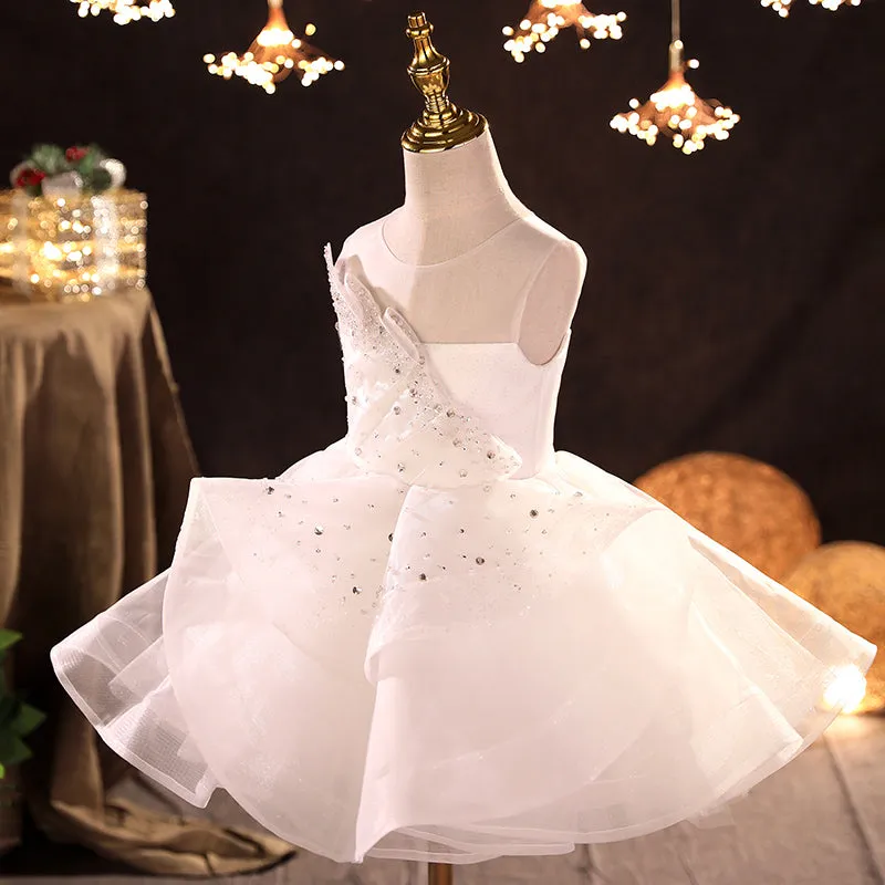 Baby Girl Dress Toddler Flower Baptism White Wedding Sleeveless Christening Princess Dress