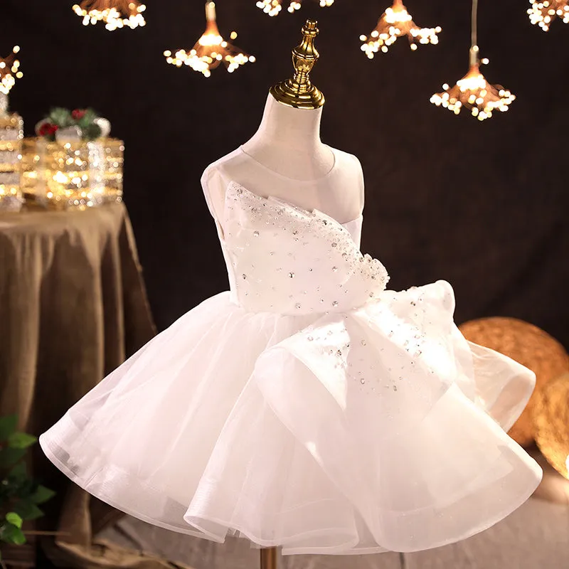 Baby Girl Dress Toddler Flower Baptism White Wedding Sleeveless Christening Princess Dress