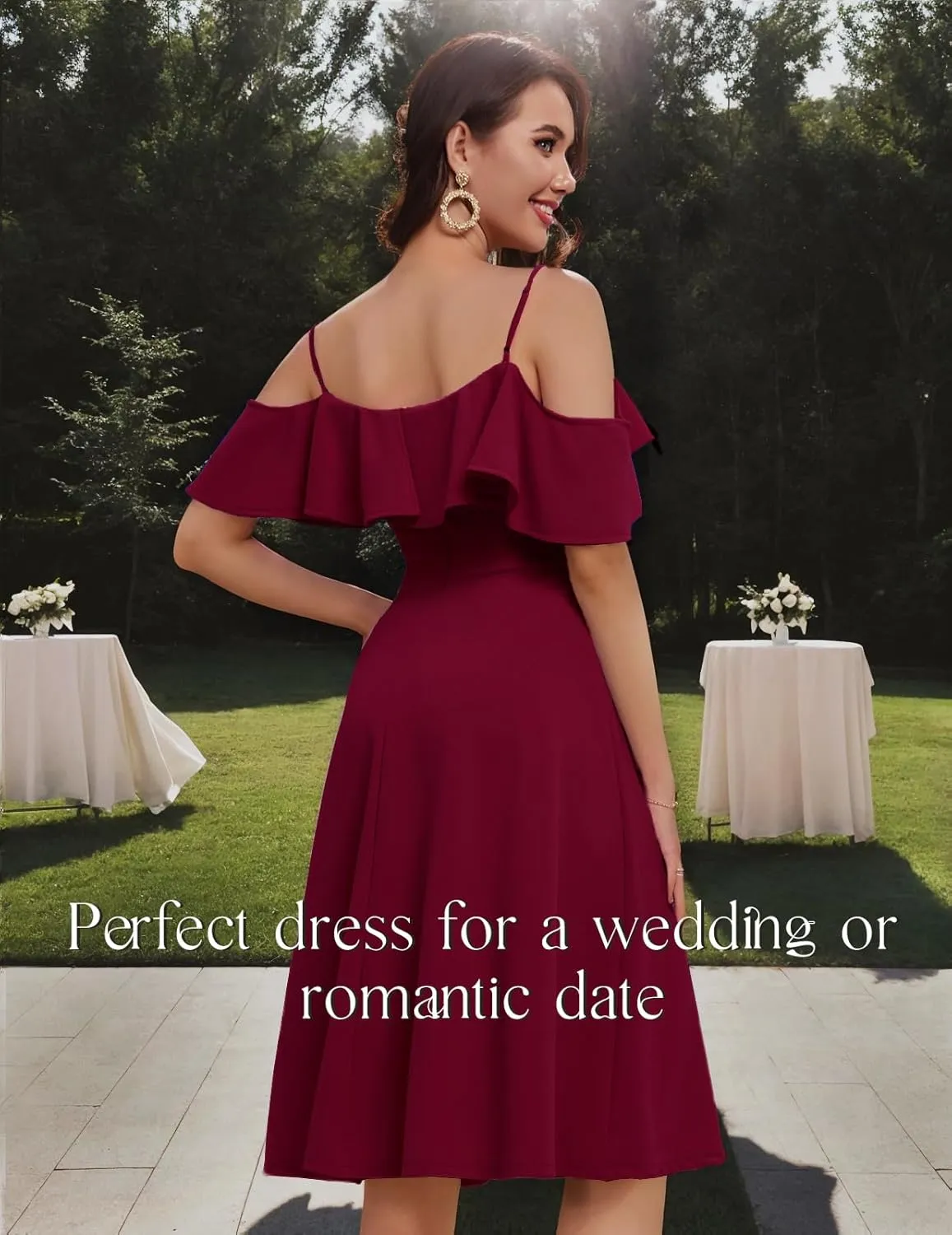 Bbonlinedress Womens Off Shoulder Summer Wedding Guest Dress Formal Cocktail Prom Graduation Homecoming A-line Midi Dress