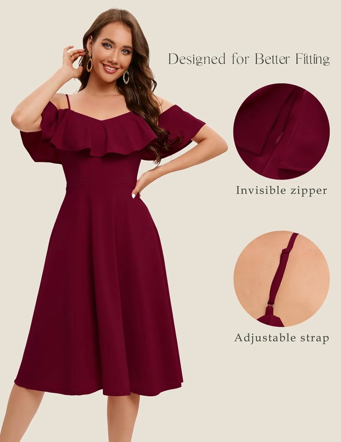 Bbonlinedress Womens Off Shoulder Summer Wedding Guest Dress Formal Cocktail Prom Graduation Homecoming A-line Midi Dress