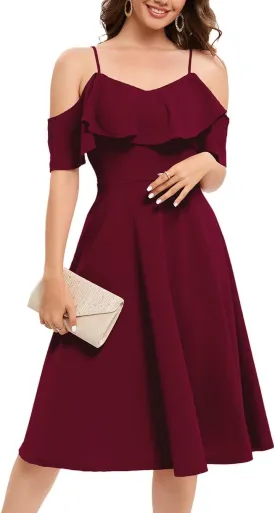 Bbonlinedress Womens Off Shoulder Summer Wedding Guest Dress Formal Cocktail Prom Graduation Homecoming A-line Midi Dress