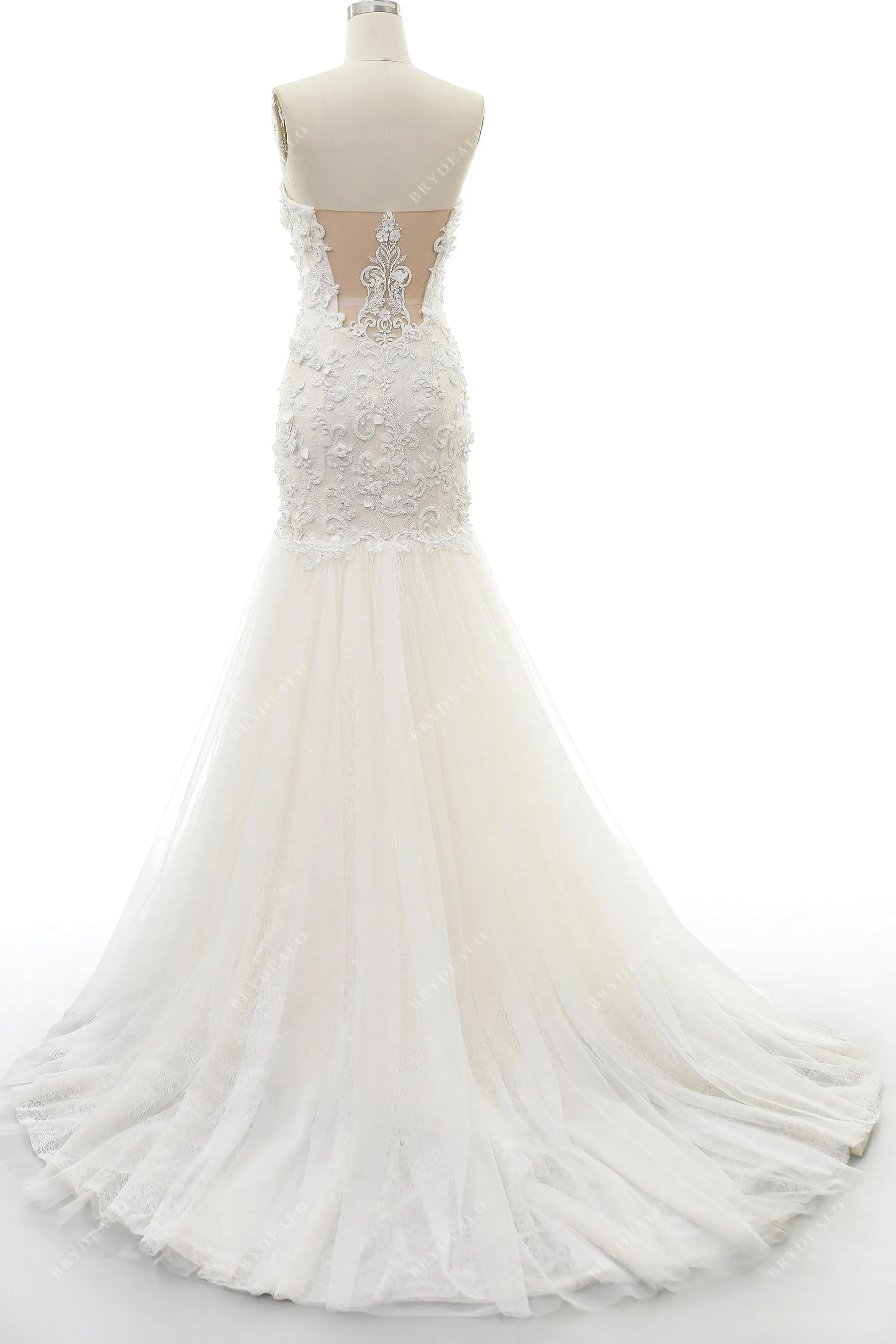 Beaded Lace Strapless Gorgeous Trumpet Nude Pink Wedding Dress