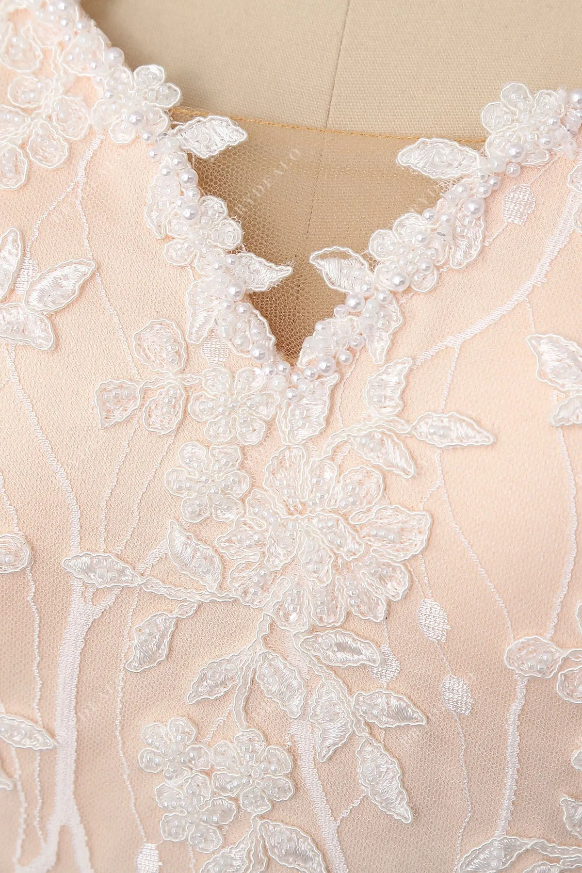 Beaded Lace Straps Stylish V-back Champagne Mermaid Bridal Dress