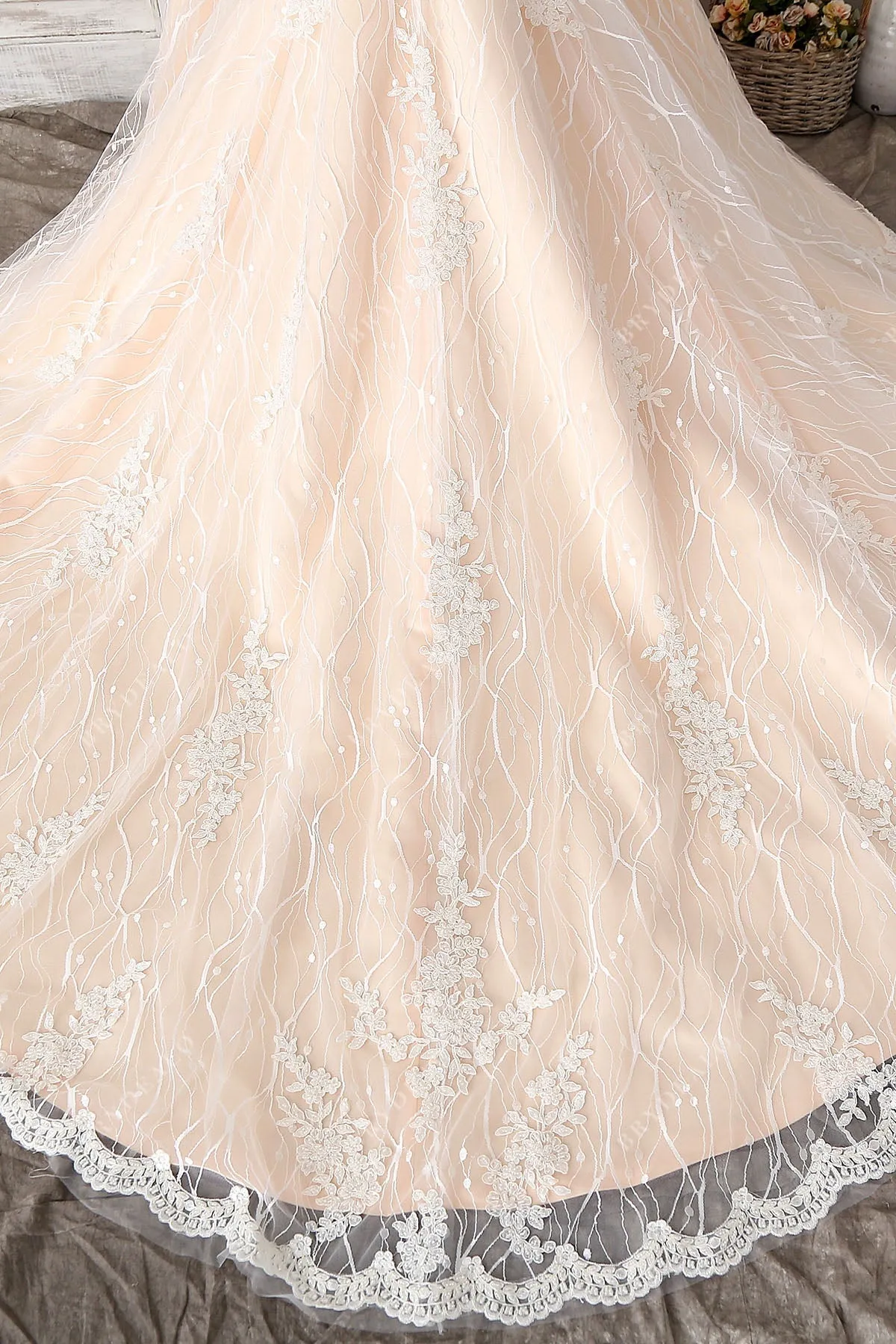 Beaded Lace Straps Stylish V-back Champagne Mermaid Bridal Dress