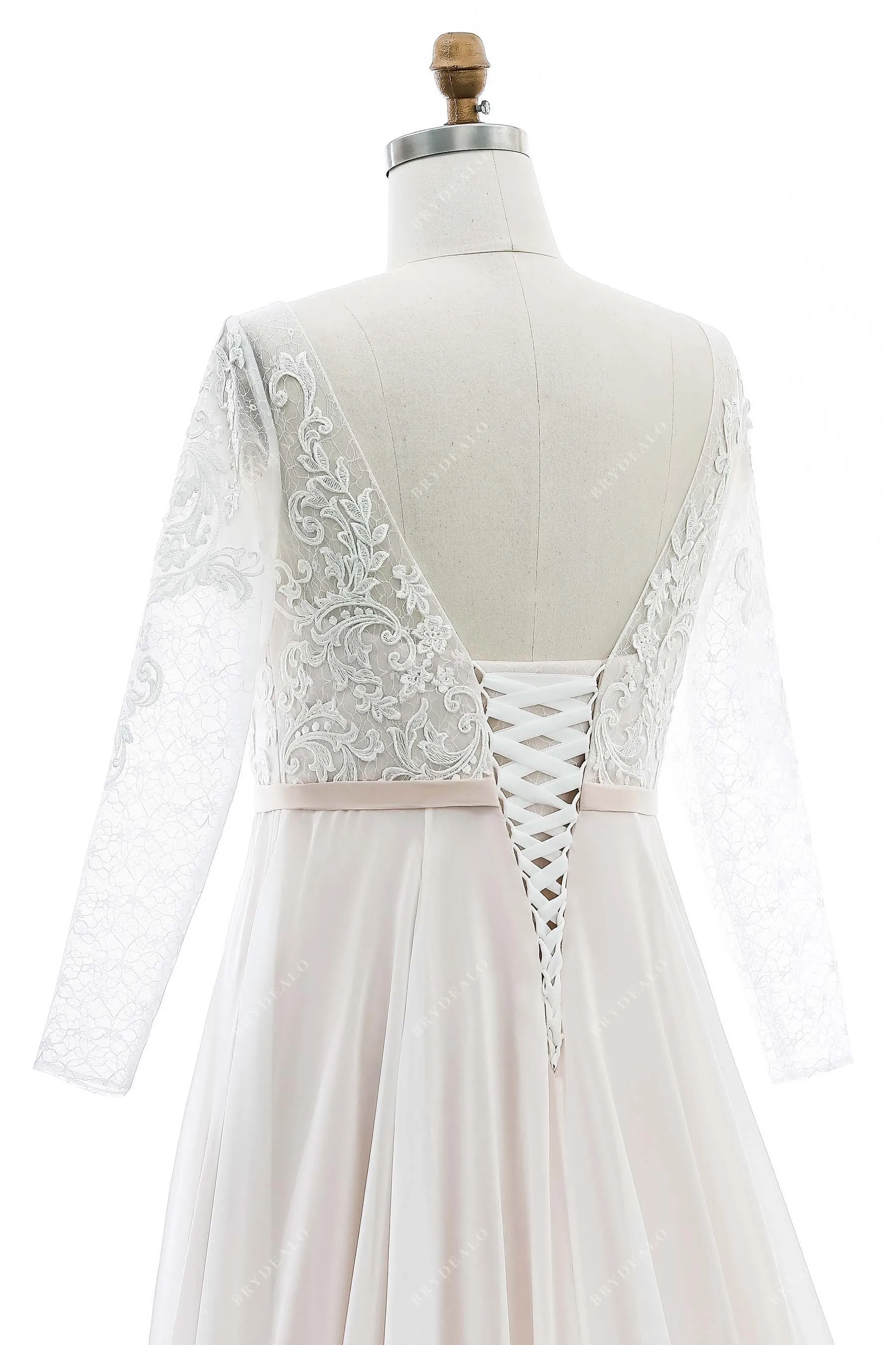 Boho Lace V-neck Flowing Chiffon Pearl Pink Summer Wedding Dress