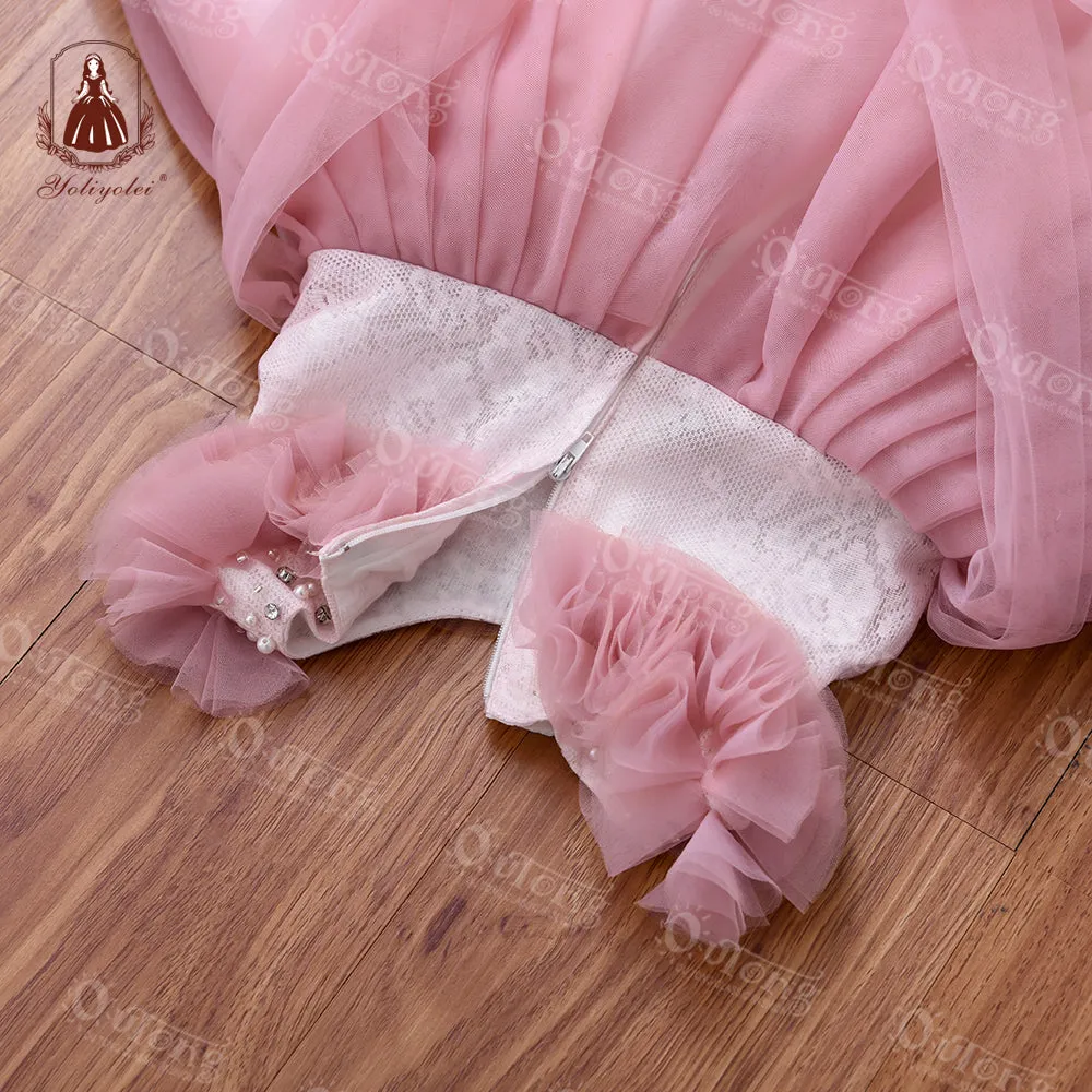 Bos2028 Outong Yoliyolei 6-24-months Summer Pink NewBorn Layered Baby Formal Flower Girl Dress Kid Party Princess Birthday Children Dress