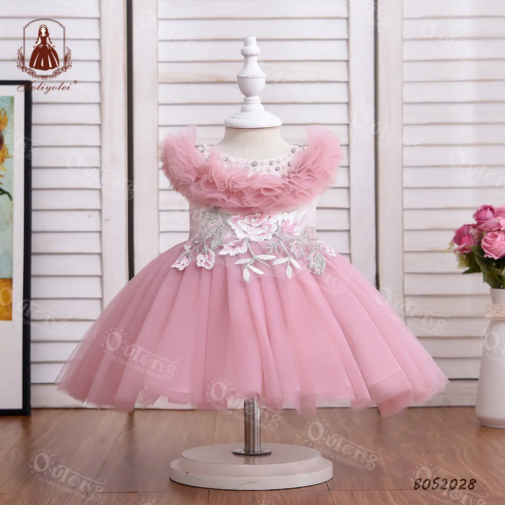 Bos2028 Outong Yoliyolei 6-24-months Summer Pink NewBorn Layered Baby Formal Flower Girl Dress Kid Party Princess Birthday Children Dress