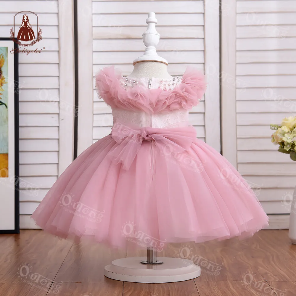 Bos2028 Outong Yoliyolei 6-24-months Summer Pink NewBorn Layered Baby Formal Flower Girl Dress Kid Party Princess Birthday Children Dress