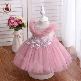 Bos2028 Outong Yoliyolei 6-24-months Summer Pink NewBorn Layered Baby Formal Flower Girl Dress Kid Party Princess Birthday Children Dress