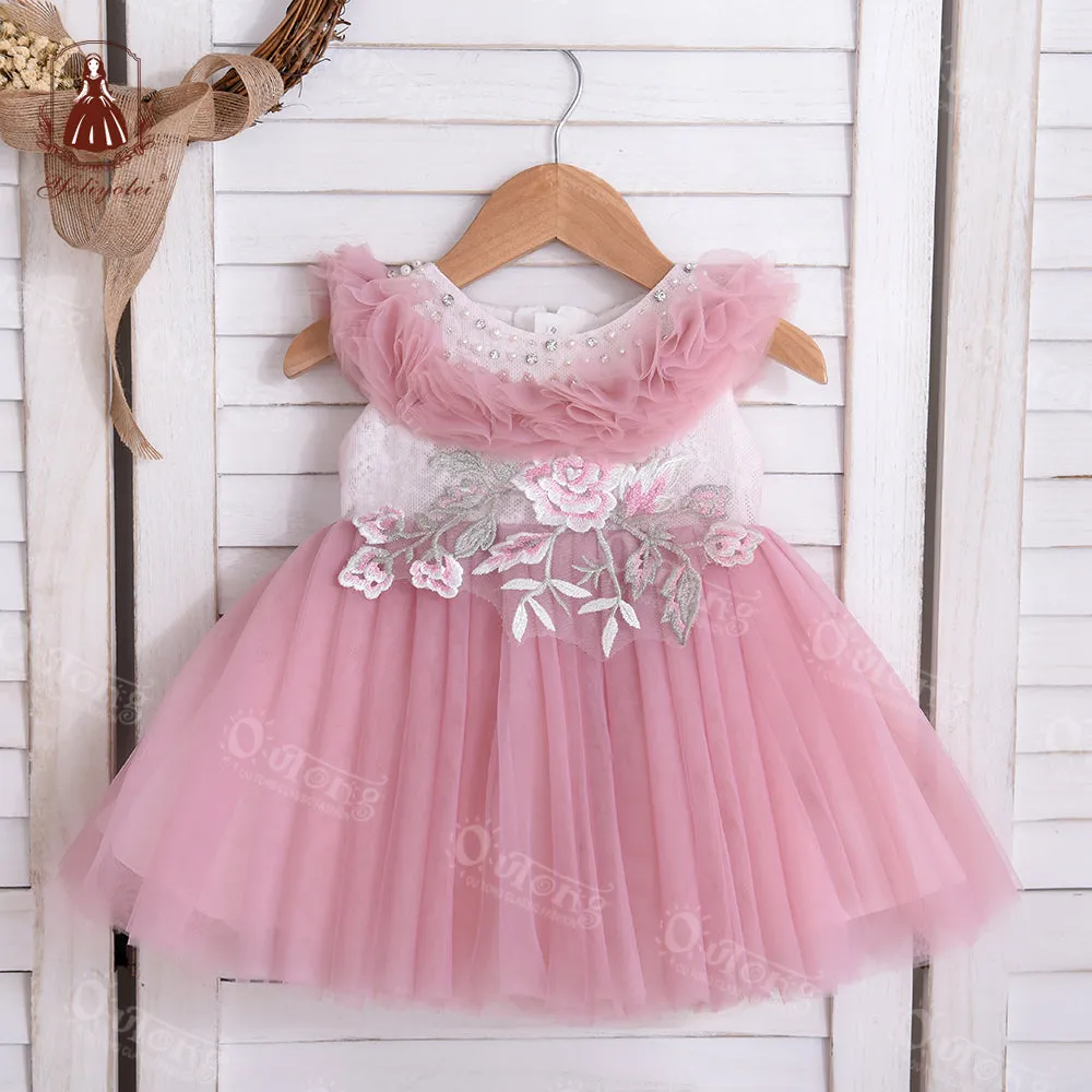 Bos2028 Outong Yoliyolei 6-24-months Summer Pink NewBorn Layered Baby Formal Flower Girl Dress Kid Party Princess Birthday Children Dress
