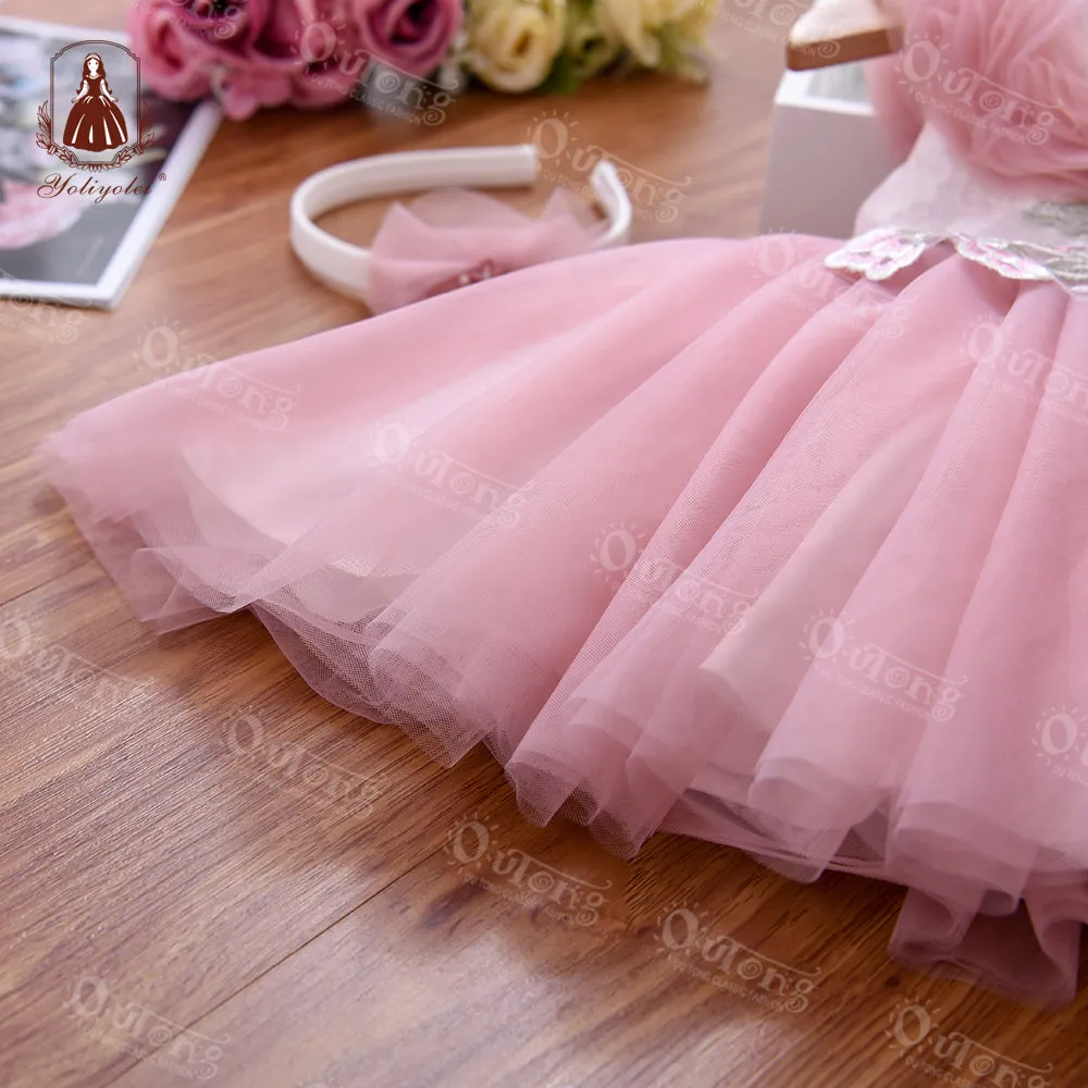 Bos2028 Outong Yoliyolei 6-24-months Summer Pink NewBorn Layered Baby Formal Flower Girl Dress Kid Party Princess Birthday Children Dress