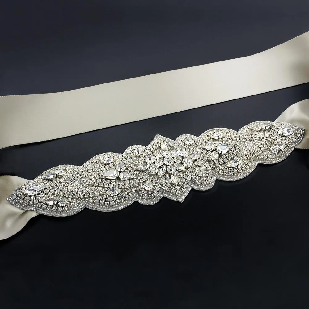 Bridal Sash with Tapered Rhinestone Applique