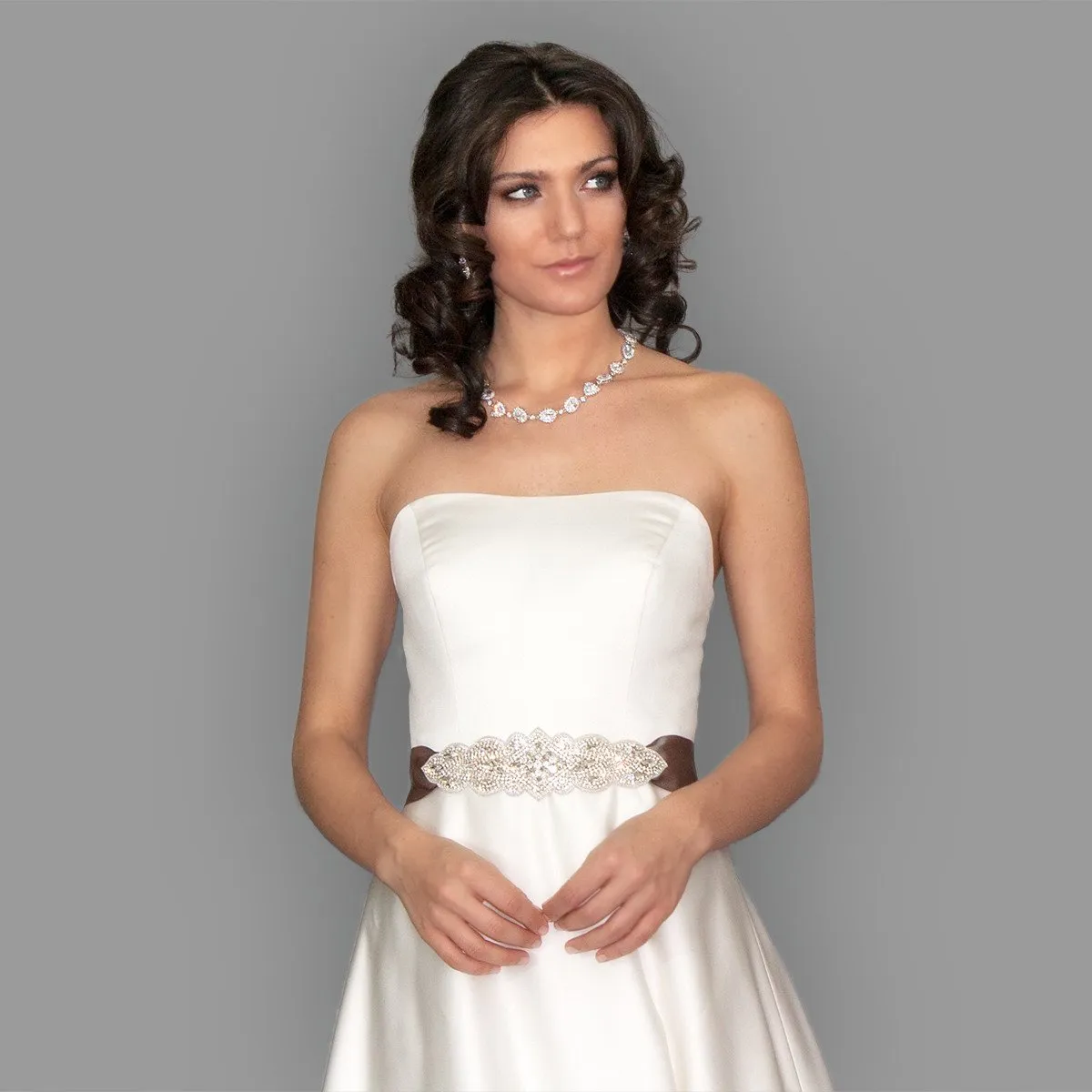 Bridal Sash with Tapered Rhinestone Applique