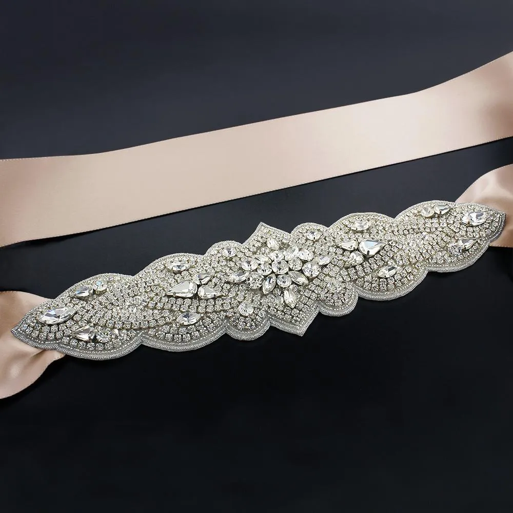 Bridal Sash with Tapered Rhinestone Applique