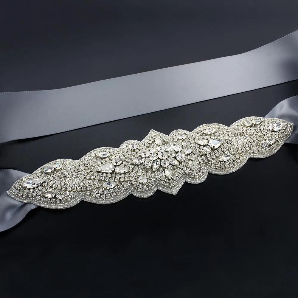Bridal Sash with Tapered Rhinestone Applique
