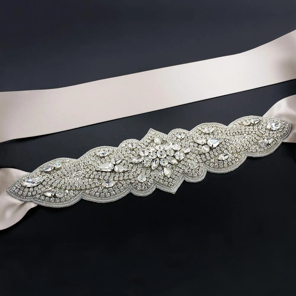 Bridal Sash with Tapered Rhinestone Applique