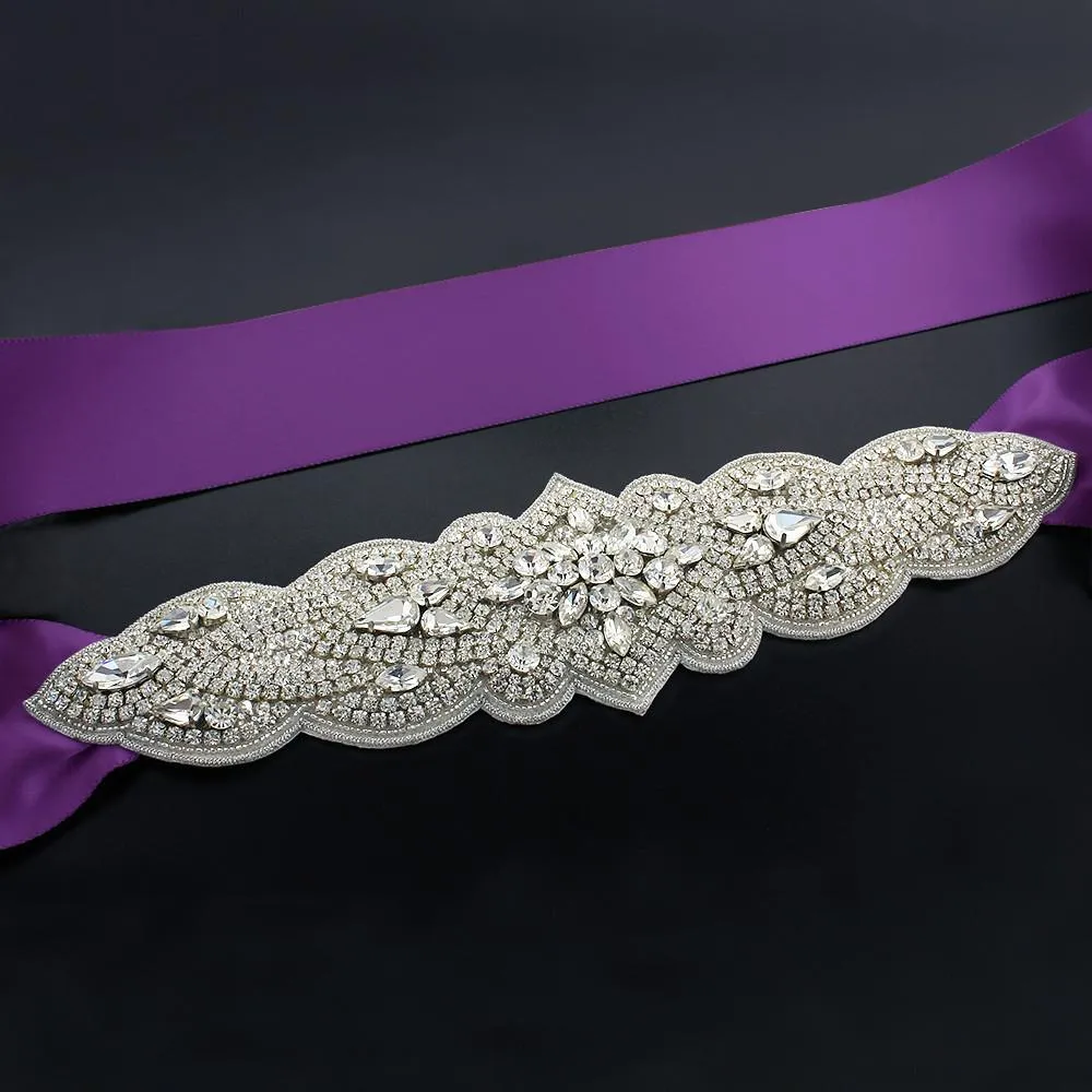 Bridal Sash with Tapered Rhinestone Applique