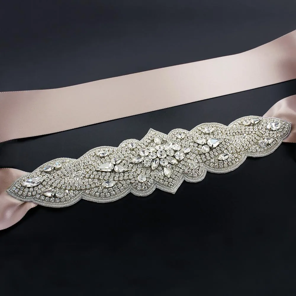 Bridal Sash with Tapered Rhinestone Applique