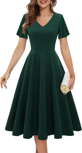 Bridesmay Wedding Guest Cocktail Dress 2025 Short Sleeve Modest A-Line Semi Formal Party Dress for Women