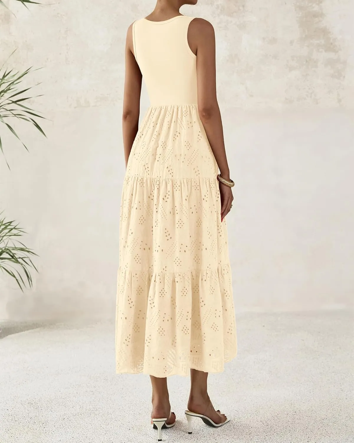 BTFBM Women Summer Eyelet Midi Dresses Casual Spring 2025 Sleeveless A Line Flowy Vacation Beach Wedding Guest Sun Dress