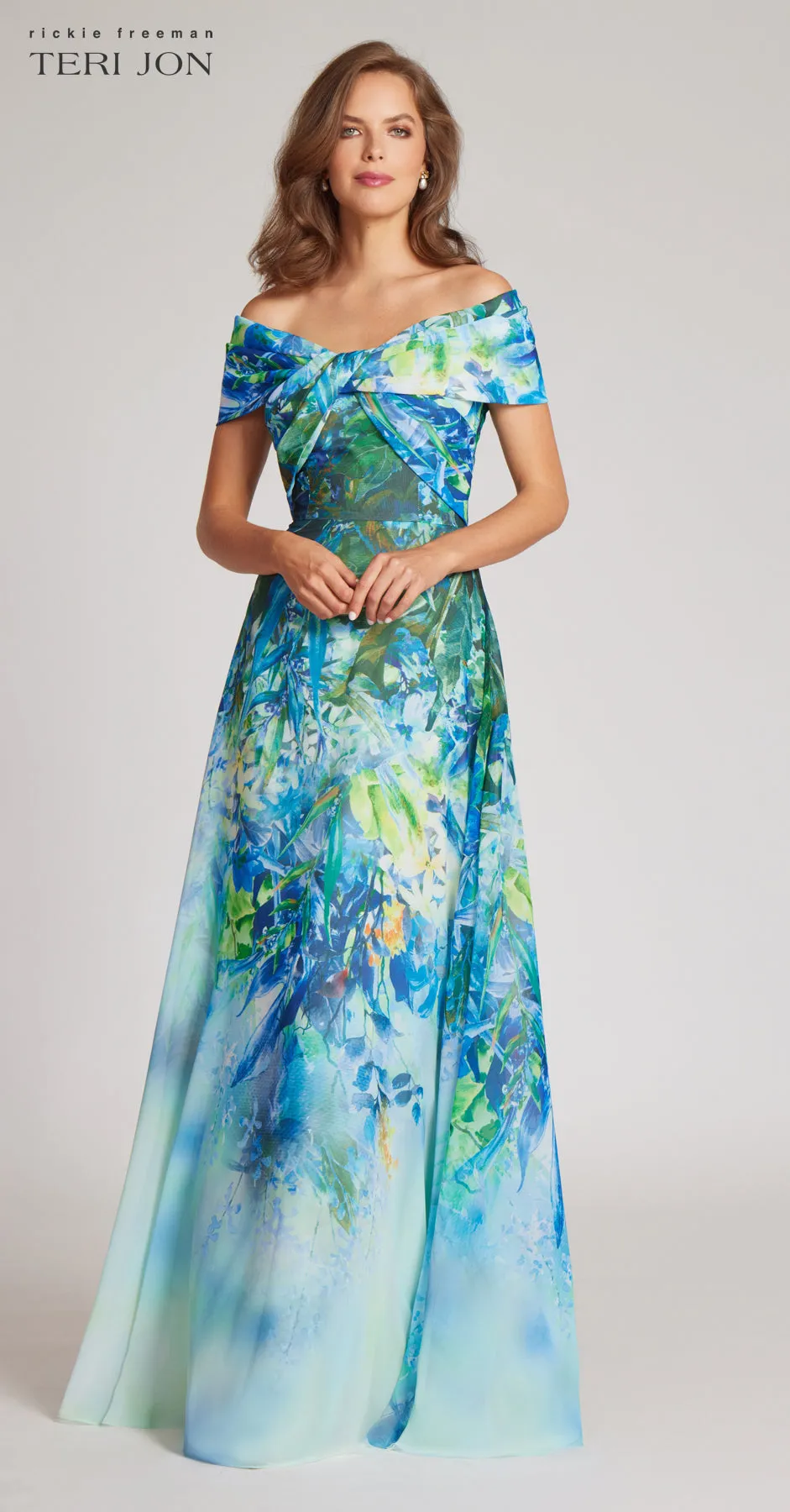 Chiffon Off The Shoulder Print Gown