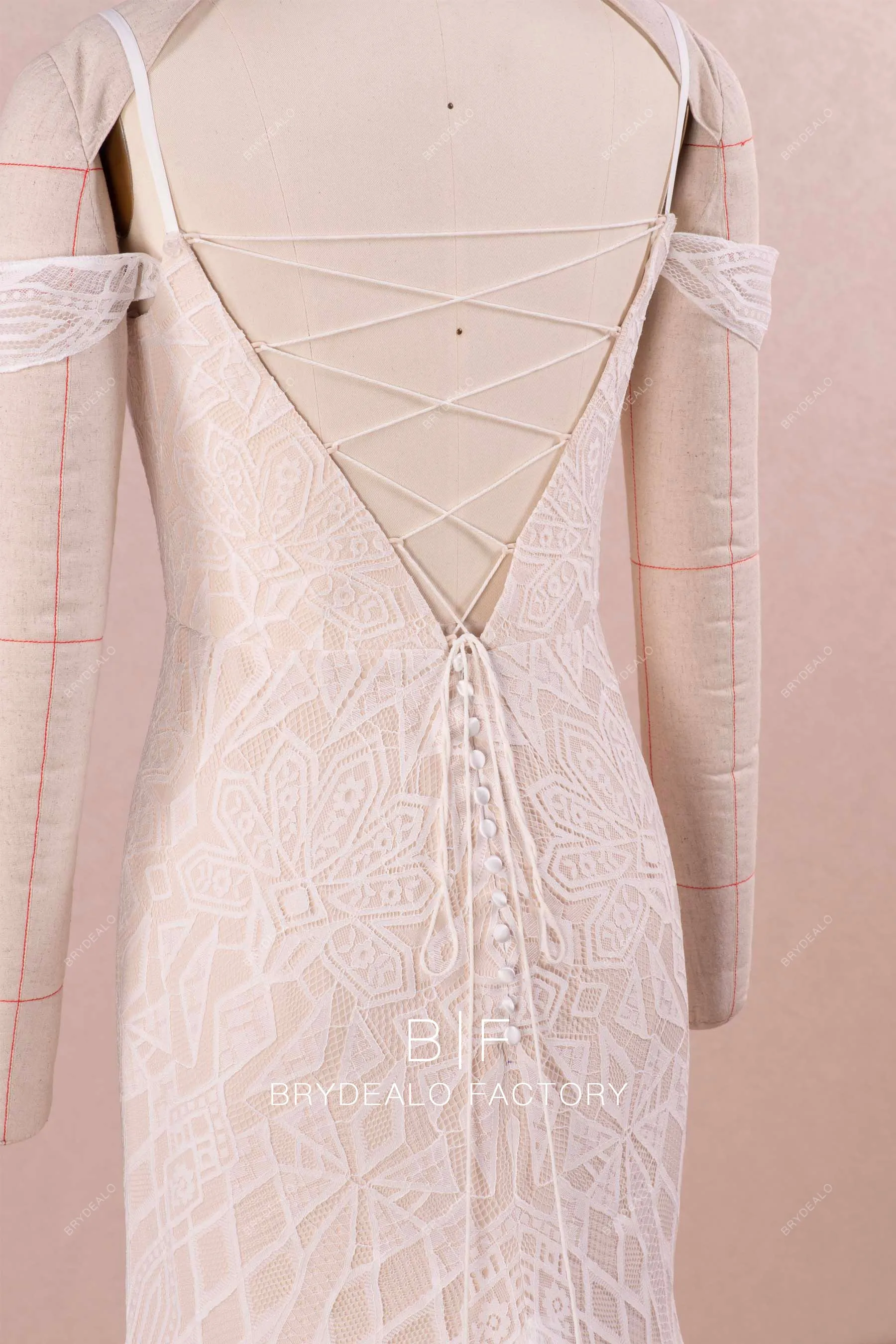 Cold Shoulder Boho Lace Long Train Mermaid Wedding Dress