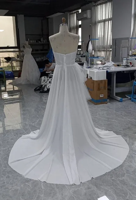 Custom Blush Off Shoulder Sweetheart Neck Slit Wedding Dress