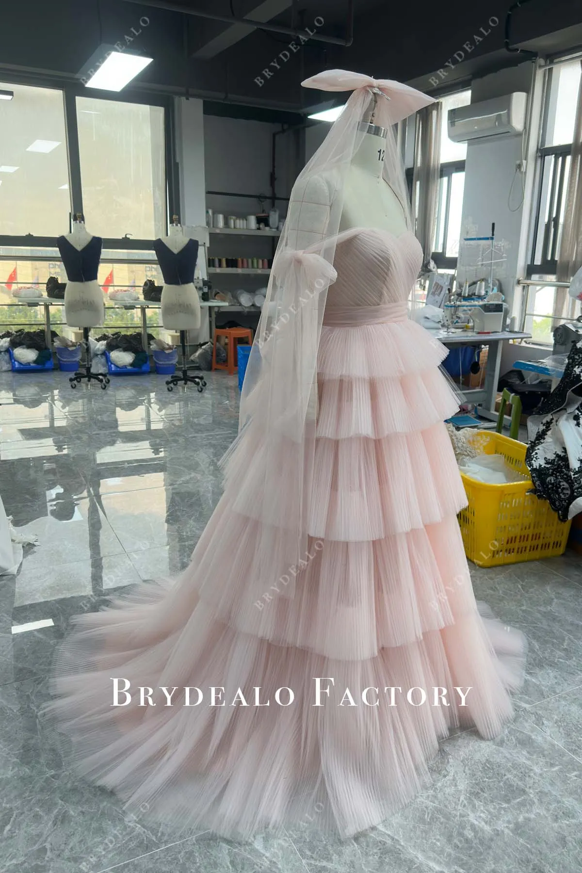 Custom Blush Off Shoulder Sweetheart Neck Slit Wedding Dress