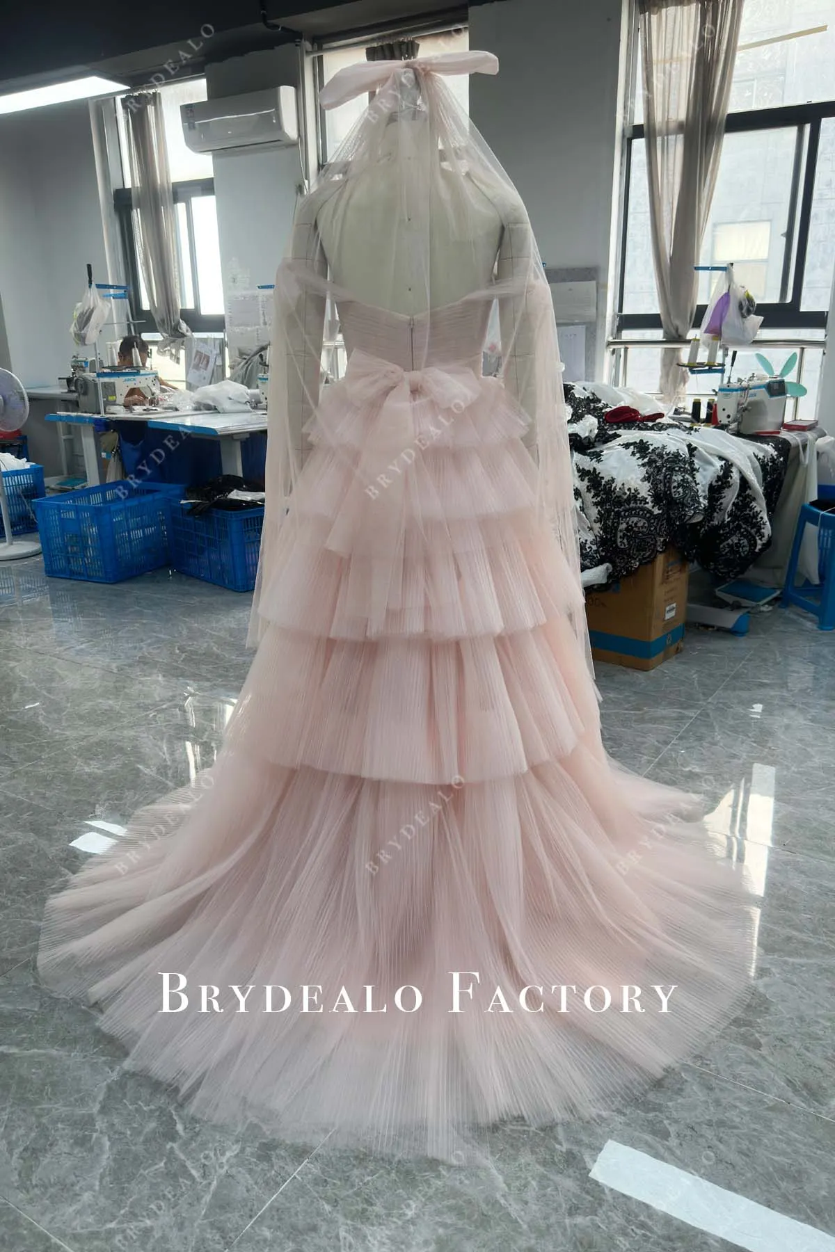 Custom Blush Off Shoulder Sweetheart Neck Slit Wedding Dress