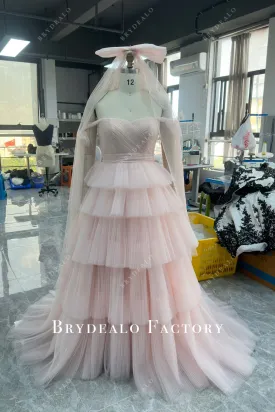 Custom Blush Off Shoulder Sweetheart Neck Slit Wedding Dress