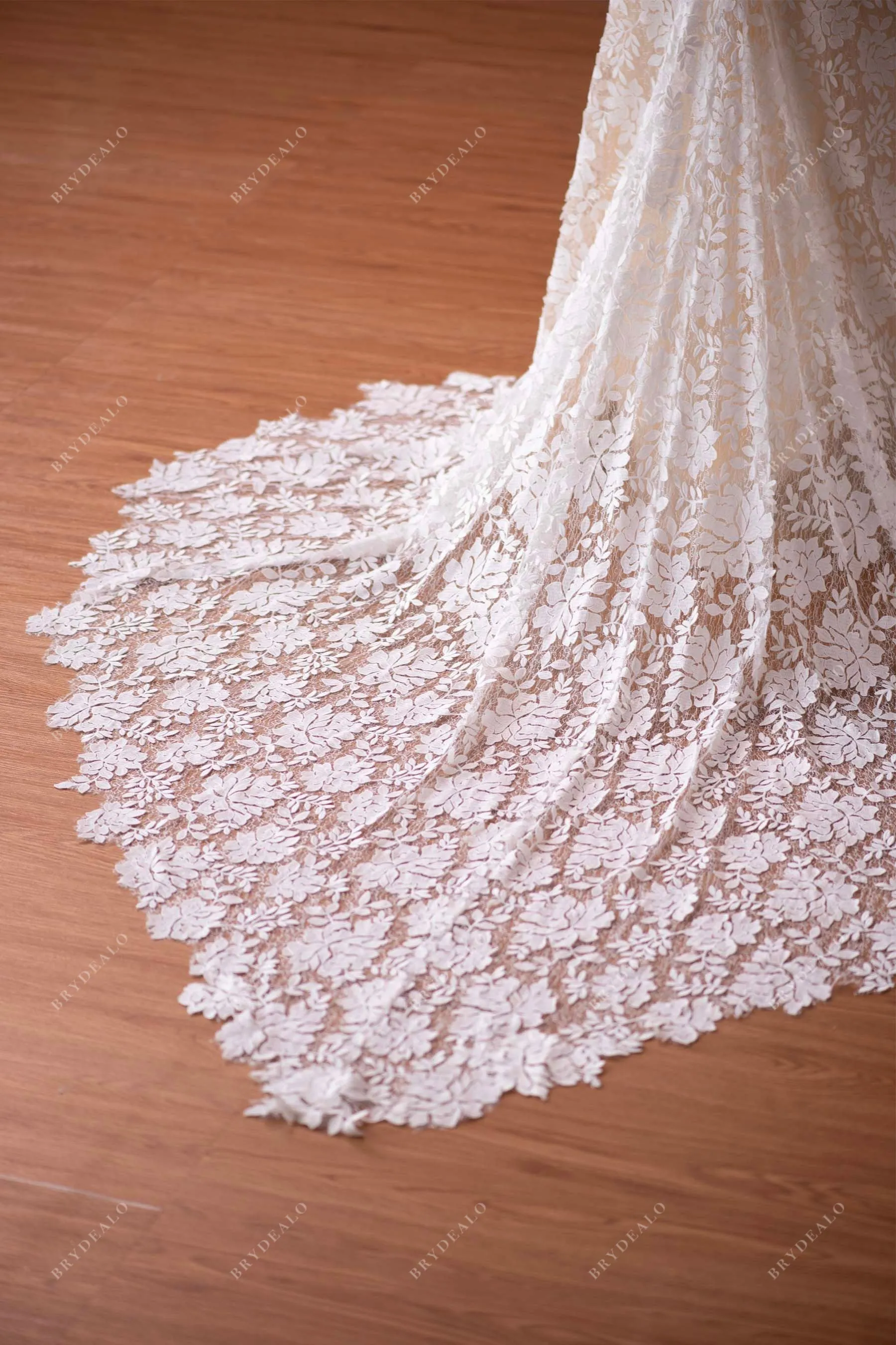 Designer Champagne Lace Scoop Neck Boho Wedding Dress