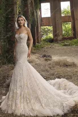 Designer Shimmery Lace Strapless Corset Mermaid Wedding Dress