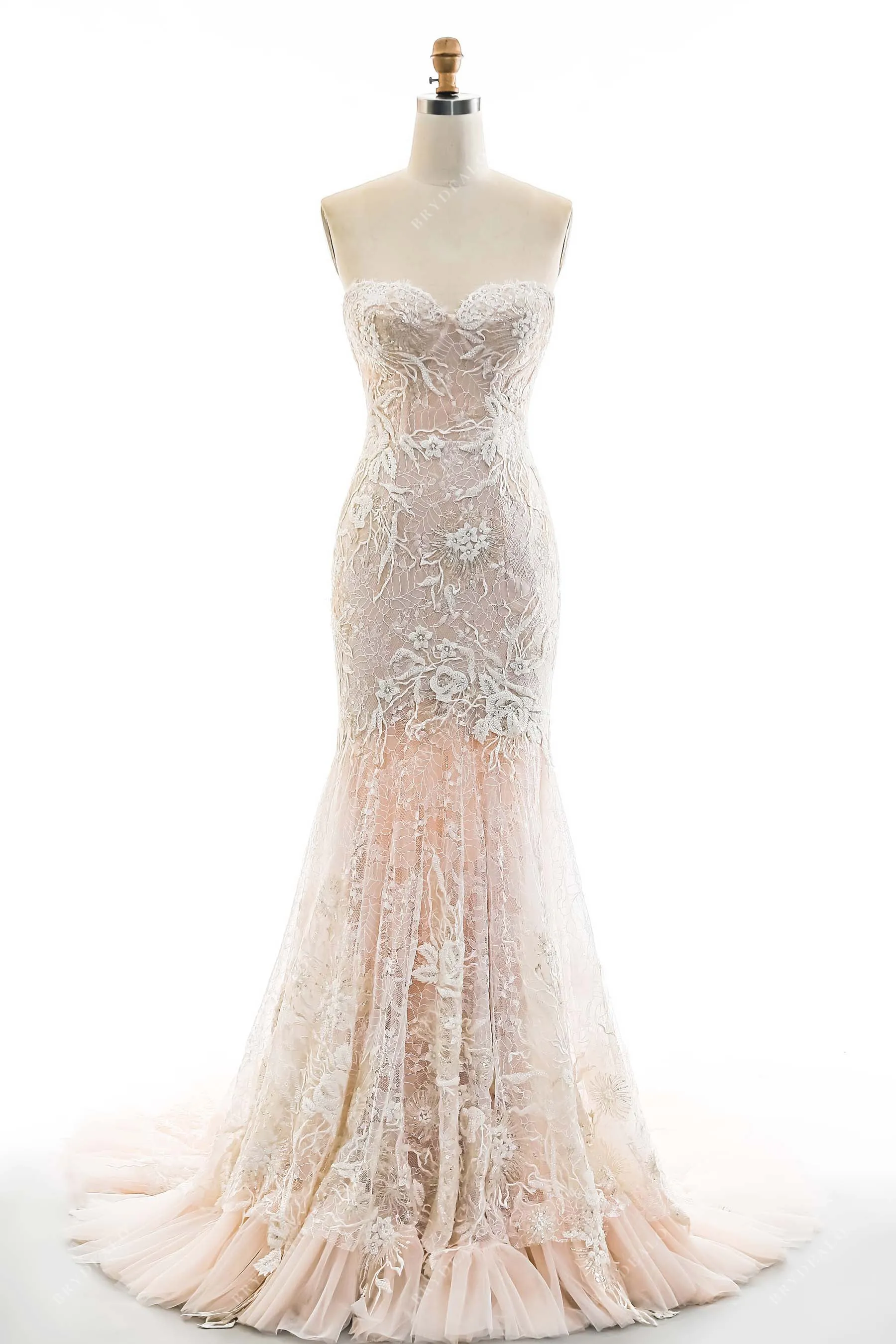 Designer Shimmery Lace Strapless Corset Mermaid Wedding Dress